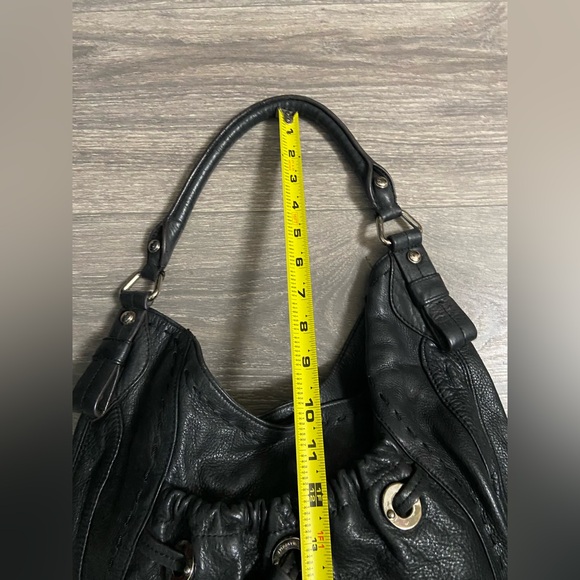 B.Makowski Black Pebble Leather Large Hobo Shoulder Purse Bag Silver Hardware - Picture 15 of 16